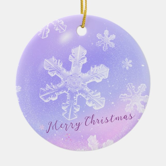 Dreamy Purple Crystal Ball Translucent Snowflake Ceramic Ornament (Front)