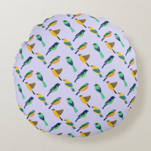 Dreamy Purple Sky Colourful Bird Round Cushion