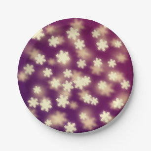 Dreamy Purple Snowflake Bokeh Lights Paper Plate