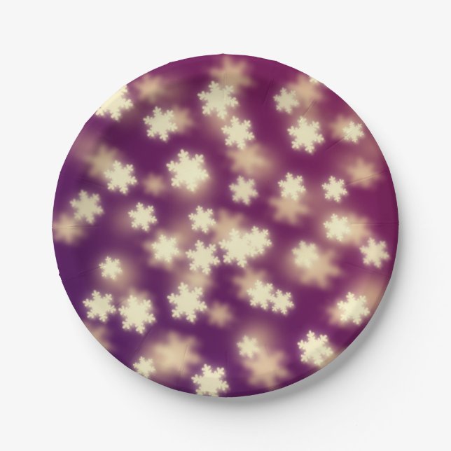 Dreamy Purple Snowflake Bokeh Lights Paper Plate (Front)