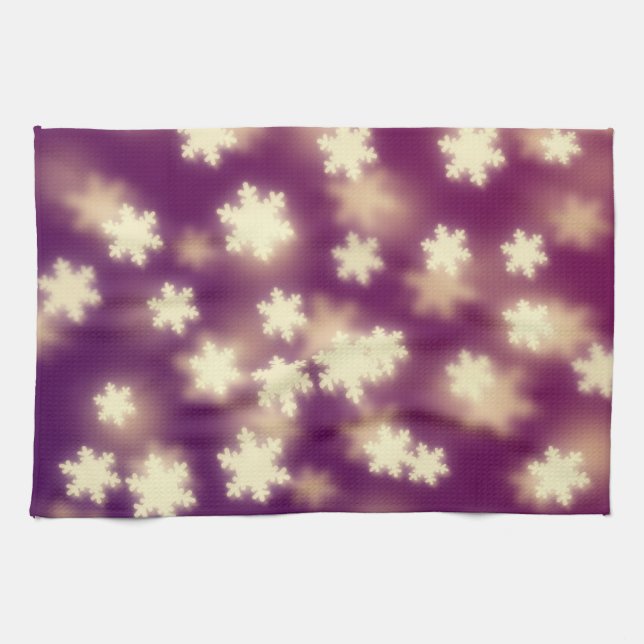 Dreamy Purple Snowflake Bokeh Lights Tea Towel (Horizontal)