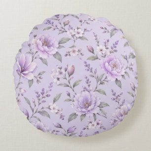 Dreamy Purple Watercolor Floral Seamless Pattern Round Cushion