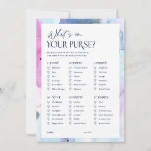 Dreamy Purse Contents Bridal Shower Game Card