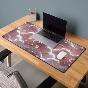 Dreamy Quartz Pink Moon Phases Decor Desk Mat