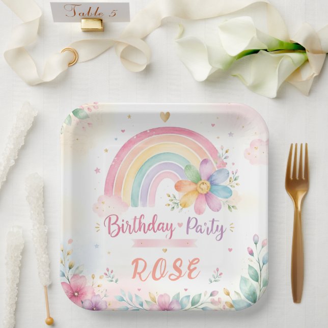 Dreamy Rainbow Floral Paper Plate (Wedding)