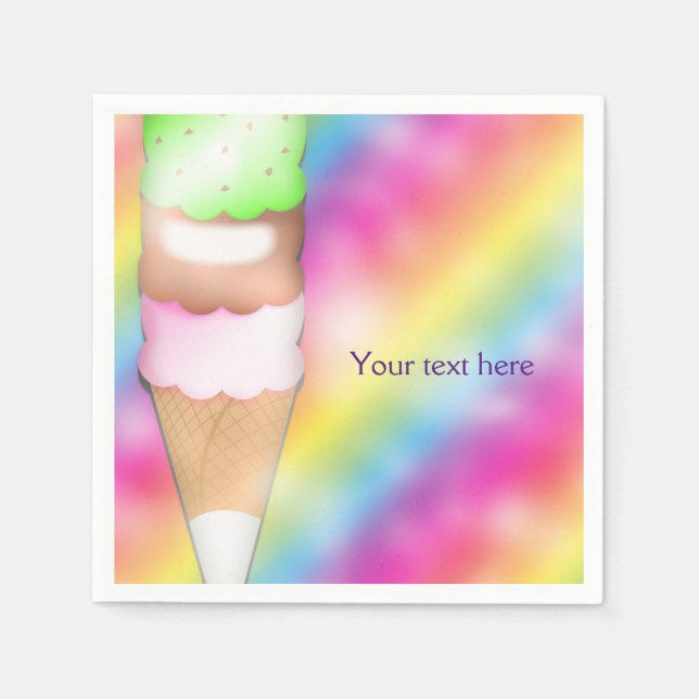 Dreamy Rainbow Ice Cream Birthday Party Napkins (Front)