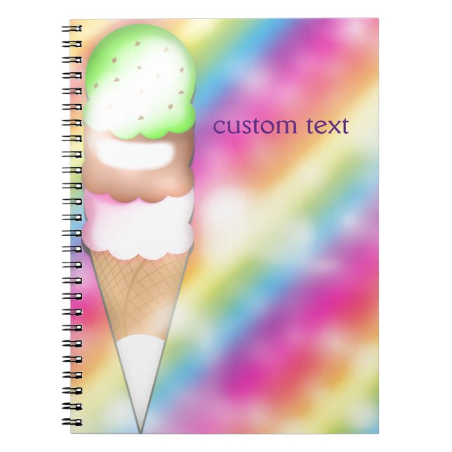 Dreamy Rainbow Ice Cream Scoop Notebook Journal (Front)