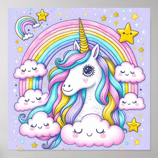 Dreamy Rainbow Unicorn – A Magical Nursery Poster (Front)