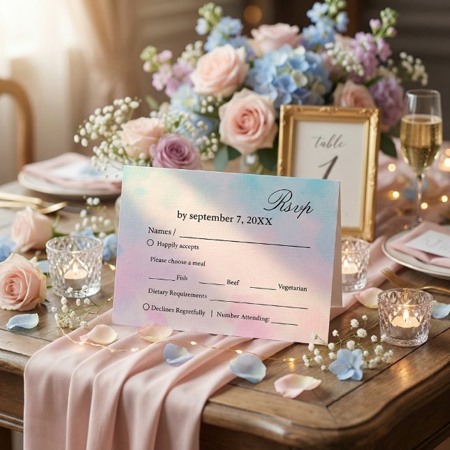 Dreamy Rainbow Unicorn watercolor Rsvp  Card (#rsvp #watercolorweddingcard #softpink #turquoiseandpinj #springcolor #springbloom #summerwedding )