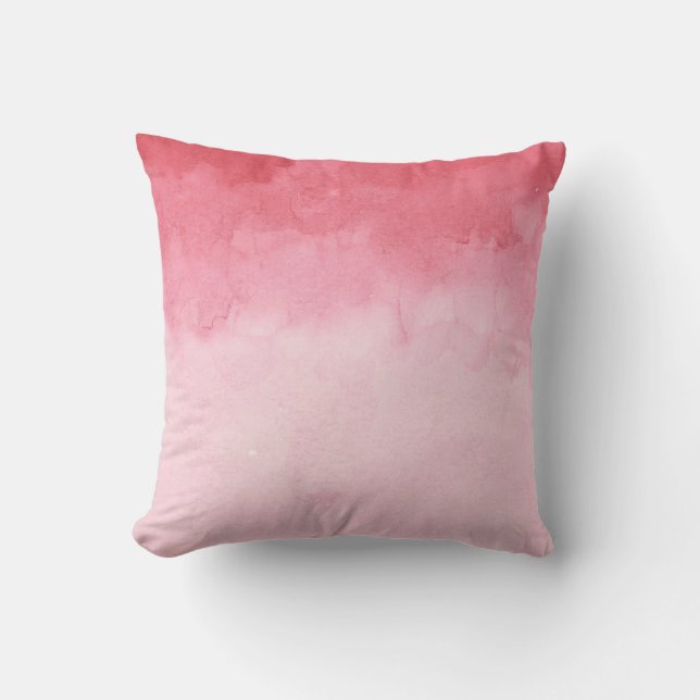 Dreamy raspberry pink ombre girly watercolour cushion (Front)