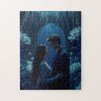 Dreamy Romantic Couple in Night Garden Jigsaw Puzzle