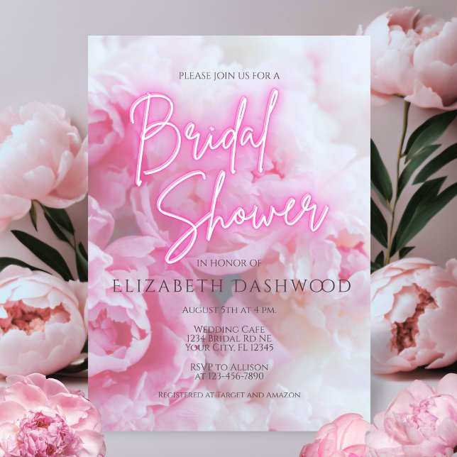 Dreamy Romantic Pink Peonies Floral Bridal Shower Invitation (Creator Uploaded)