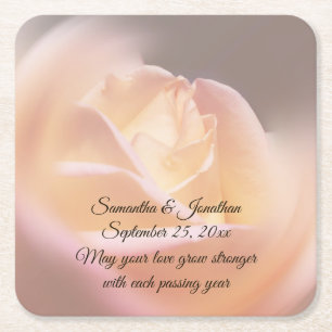 Dreamy Rose Flower Personalized Wedding Square Paper Coaster