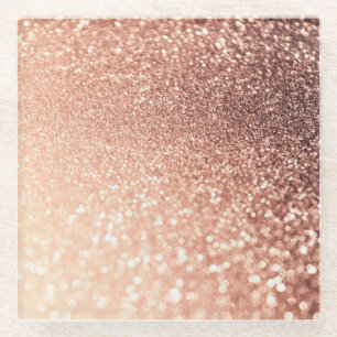 Dreamy Rose Gold Glitter - Peach Glittereffect Glass Coaster