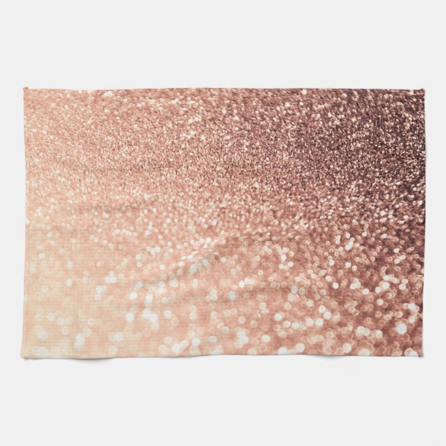 Dreamy Rose Gold Glitter - Peach Glittereffect Tea Towel (Horizontal)