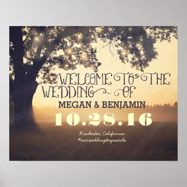Dreamy Rustic Tree Lights Wedding Welcome Sign (Front)