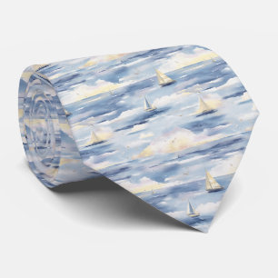 Dreamy Sailboats Ocean Watercolor Pattern (1) Tie
