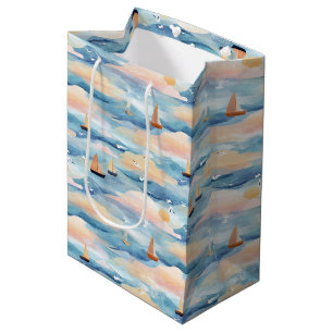 Dreamy Sailboats Ocean Watercolor Pattern (3) Medium Gift Bag
