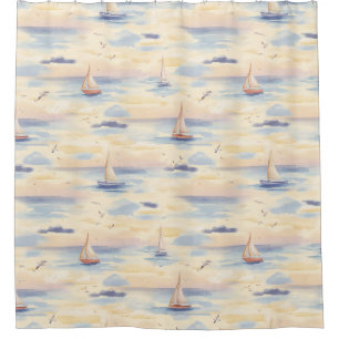 Dreamy Sailboats Ocean Watercolor Pattern (4) Shower Curtain