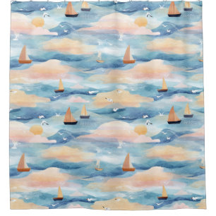 Dreamy Sailboats Ocean Watercolor Pattern (5) Shower Curtain