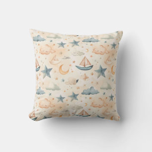 Dreamy Sailboats & Stars Throw Pillow