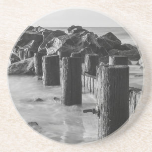 Dreamy Seawall Grayscale Coaster