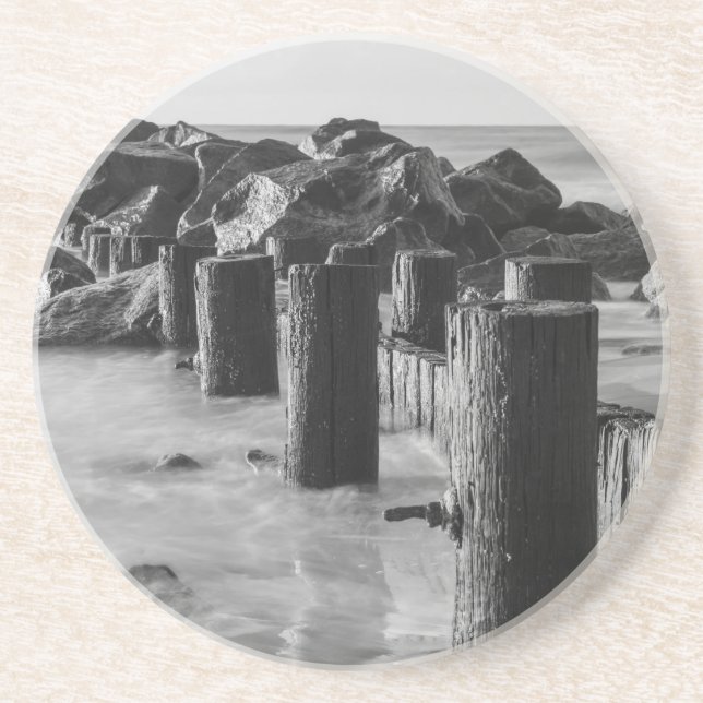 Dreamy Seawall Grayscale Coaster (Front)