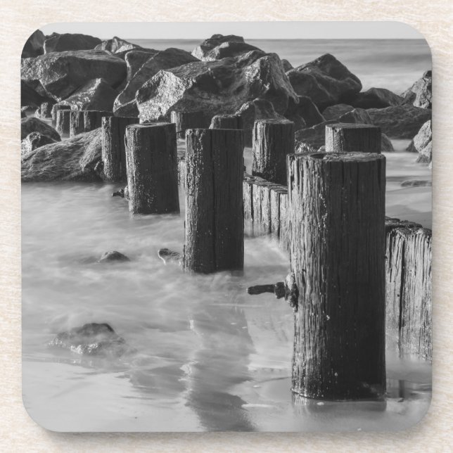 Dreamy Seawall Grayscale Coaster (Front)
