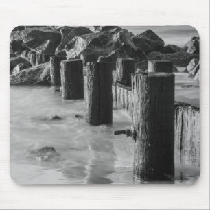 Dreamy Seawall Grayscale Mouse Pad