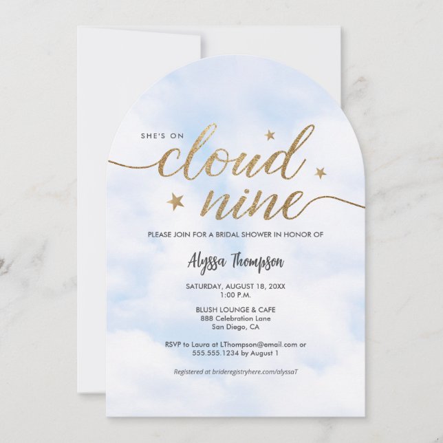 Dreamy She's on Cloud 9 Bridal Shower Clouds arch Invitation (Front)