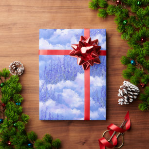 Dreamy Sky Blue Lavender Field Watercolor Pattern Wrapping Paper