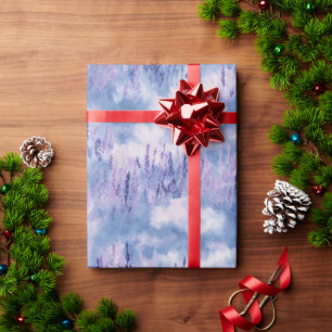 Dreamy Sky Blue Lavender Field Watercolor Pattern Wrapping Paper