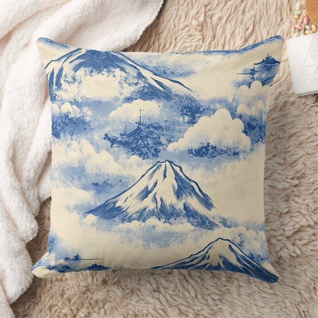 Dreamy Sky Blue Snow Mountain Scenic Pattern Cushion (Blanket)