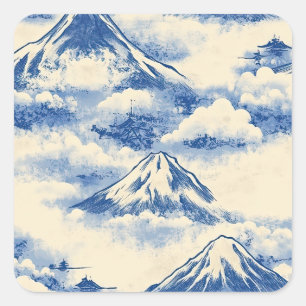 Dreamy Sky Blue Snow Mountain Scenic Pattern Square Sticker