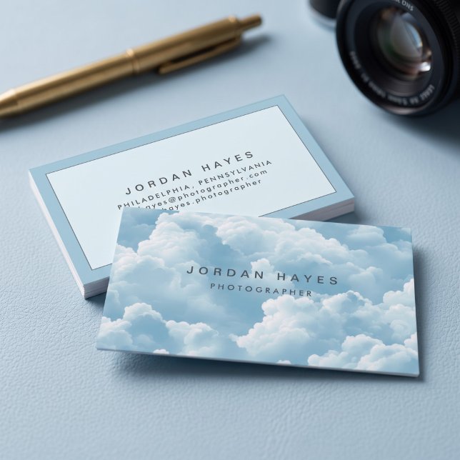 Dreamy Sky Cloud Soft Blue Business Card (Simulated business cards on table)