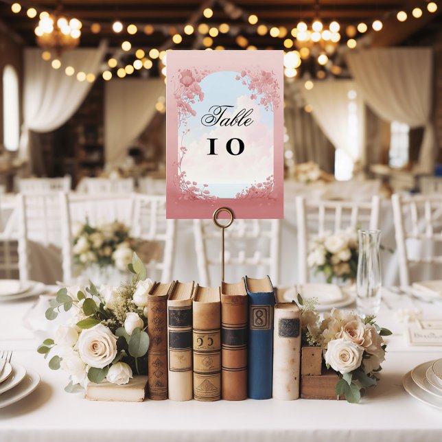 Dreamy sky, fairytale wedding table number (Fairytale inspired wedding table numbers, featuring a romantic landscape)