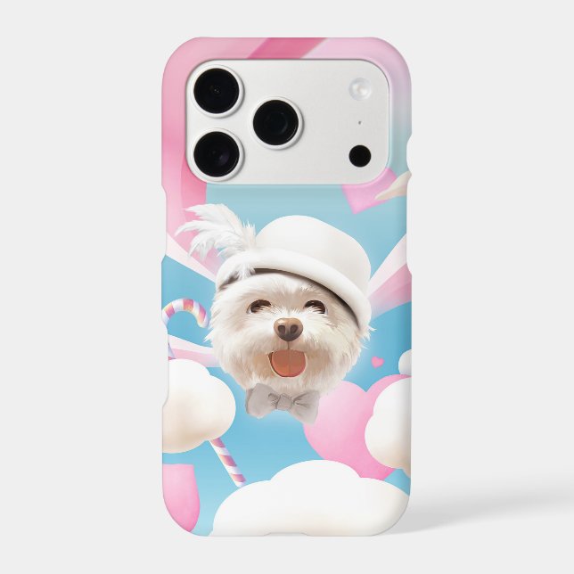 Dreamy Sky Puppy: Smiling Bichon with Hat & Clouds (Back)