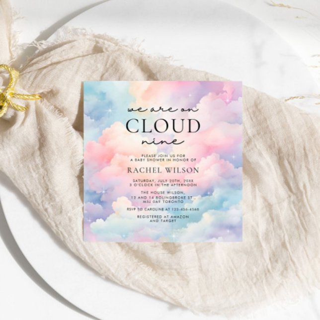 Dreamy Sky We're on Cloud Nine Baby Shower Invitation (Creator Uploaded)