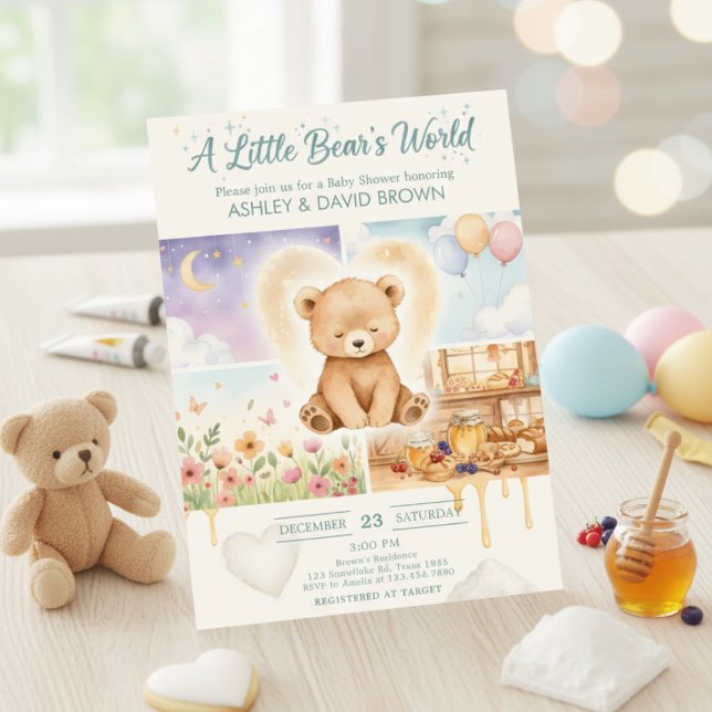 Dreamy Sleeping Bear Honey Balloons Moon Invitation (Creator Uploaded)