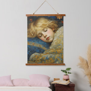 Dreamy Sleeping Child in Floral Quilt Hanging Tapestry
