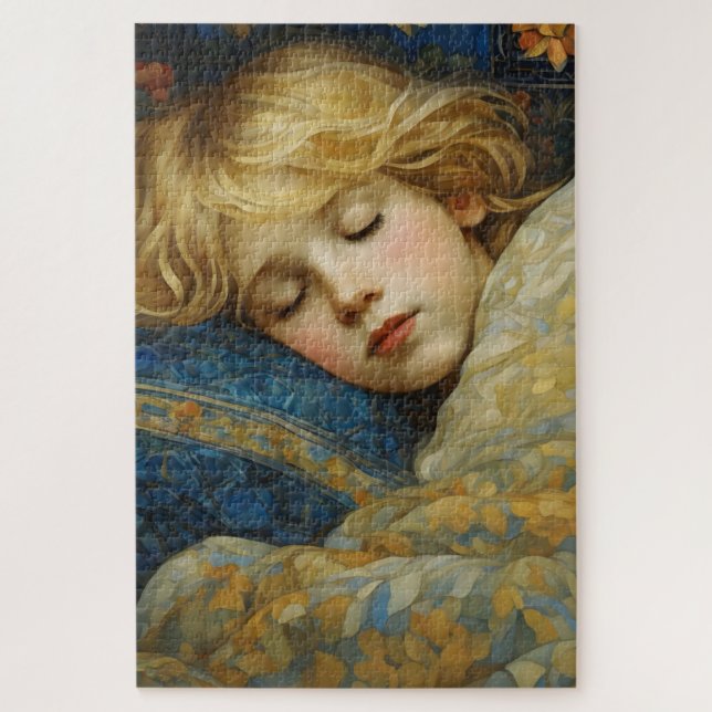 Dreamy Sleeping Child in Floral Quilt Jigsaw Puzzle (Vertical)