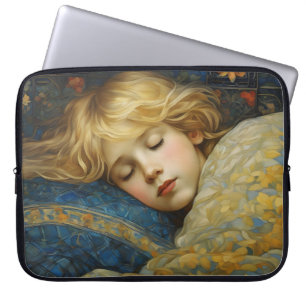Dreamy Sleeping Child in Floral Quilt Laptop Sleeve