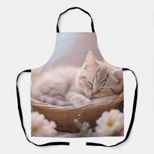 Dreamy Sleeping Kitten Floral Basket Apron
