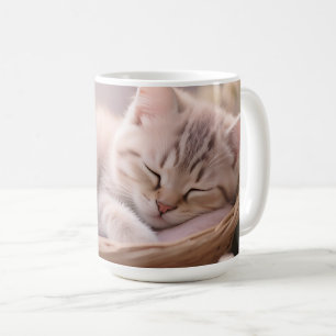 Dreamy Sleeping Kitten Floral Basket Coffee Mug
