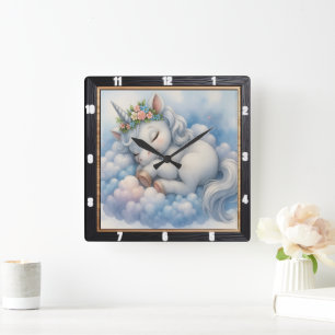 Dreamy Sleeping Unicorn Cloud Square Wall Clock