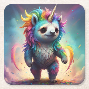 Dreamy Slothicorn: A Rainbow Baby Fantasy, Square Paper Coaster