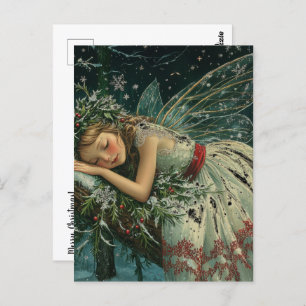 Dreamy Snow Fairy with Wings in Forest Winter  Postcard