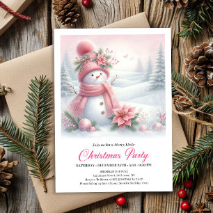 Dreamy Snowy Forest Pink Snowman Christmas Invite 