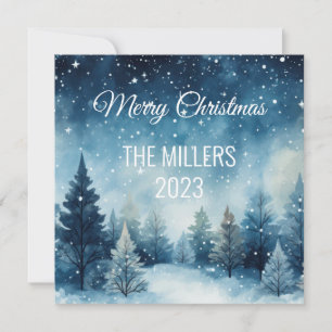 Dreamy snowy watercolor winter landscape card