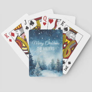 Dreamy snowy watercolor winter landscape playing cards